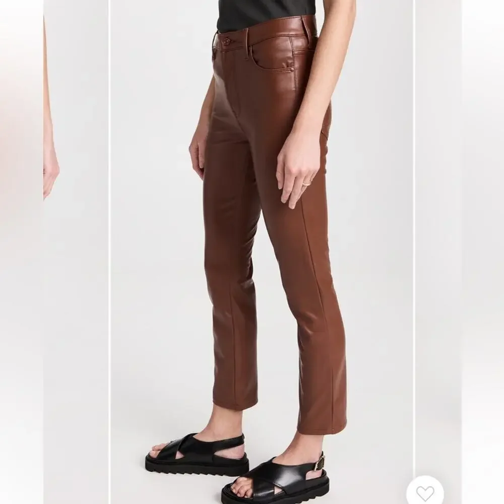 Mother Mid Rise Dazzler Jeans Faux Leather in Friar Brown size 29